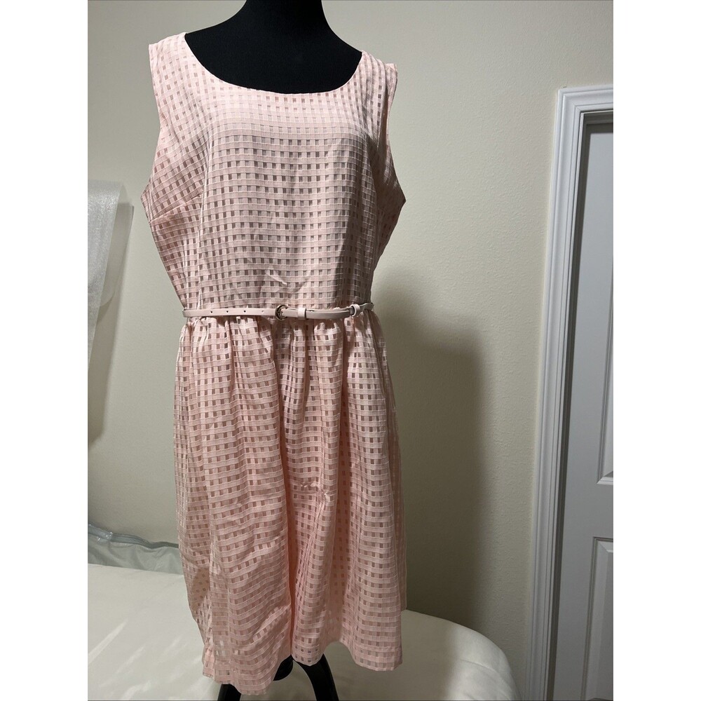 JM Studio John Meyer Pink Sheath Dress Sleeveless Belted Size 16 Woven Checks